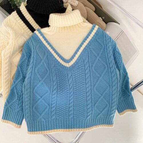 Boys Sweater 2020 Autumn and Winter New Childrens Clothing Korean Kids Girls Turtleneck Sweaters Patchwork Knitted Jackets 2-7Y