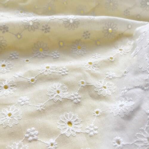 Pure Cotton Cloth Sunflower Embroidery Lace Fabric Handmade DIY Womens Clothes Baby Dress Accessories 130cm CR2494