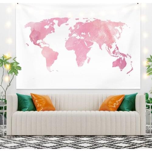 Cherry Pink World Map Flower Tapestry Vintage Exotic Summer Plant Nature Frame for Bedroom Photography Wall Decor