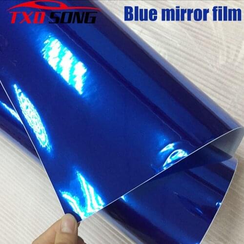 50CM*100/200/300/400/500CM/Roll High stretchable dark Blue Chrome Mirror Vinyl Wrap Sheet Roll Film Car Sticker Decal Sheet