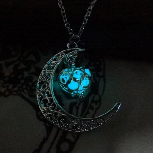 Womens Fashion Moon Pendant Necklace Great Jewelry Gift for Women Glow Luminous Hollow With Ball Night