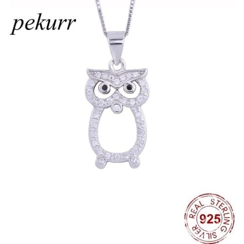 Pekurr 925 Sterling Silver Hollow Night Owl Necklace For Women Crystal Fly Bird Eagle Pendants Choker Fashion Jewelry Gift