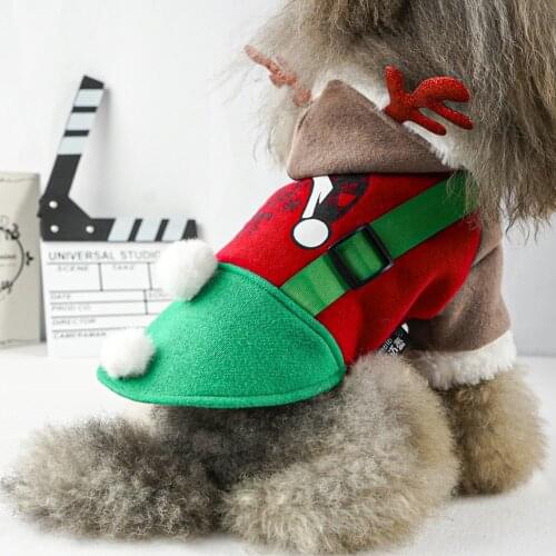 Winter Warm Pet Cosplay Costume Cartoon Elk Dog Coat Jacket Dog Hoodie Christmas Dog Clothes Pomeranian Yorkshire Pug Cat Outfit