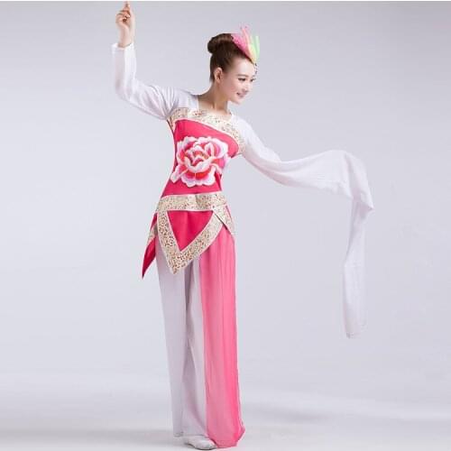 0165) female pink/white drum dance Classical dance long sleeve dance costumes Poetry ink printing fairy costume