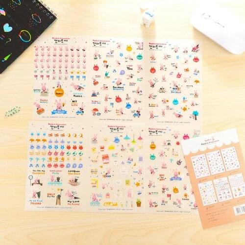 1set BZNVN South Korea cute cartoon pink rabbit stickers transparent PVC stickers creative DIY diary album decoration label 6