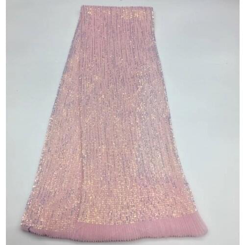 26 colors (5yards/pc) high quality African French lace fabric romantic pink sequins lace fabric for dazzling party dress SQX049