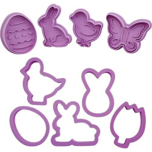4PCS/Set Easter Food Grade Plastic Cookie Mold Animal Biscuit Cutter 3D Cartoon Molds Baking Tools Party Cupcake DIY Supplies