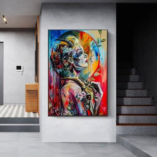 Abstract Flower Girl Canvas Graffiti Art Canvas Paintings on The Wall Colorful Girl Posters and Prints Pictures for Home Decor