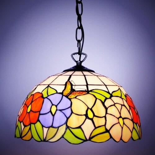 American country sweet pastoral European stained glass lamp is acted the role of art home outfit iris round droplight