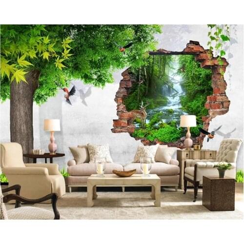 Beibehang Custom wallpaper 3D Big Tree Birds Brick Wall TV backdrop Home Decor Living room Bedroom Background Mural 3d wallpaper