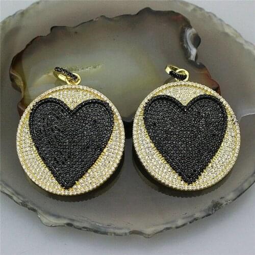 34mm 3pcs/lot Black cz heart large pendant,new design necklace jewelry component pendant,fashion zircon charm wholesale