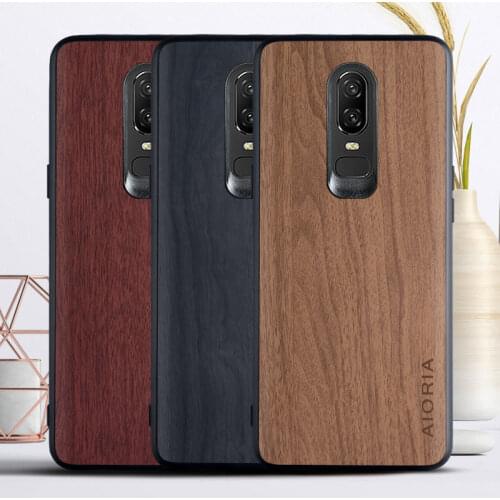 Wooden design case for Oneplus 6 soft TPU silicone material & wood PU leather skin covers coque fundas for Oneplus 6