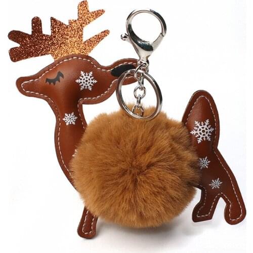 DoreenBeads Plush Keychain & Keyring Pom Pom Ball Silver Color Coffee White Pere Davids Deer Glitter 15cm(5 7/8") x 12cm, 1 PC