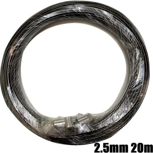 PVC Black Coated Flexible Wire Rope Black soft Cable Stainless Steel Rustproof Clothesline 20m OD 2.5mm With Aluminum sleeve