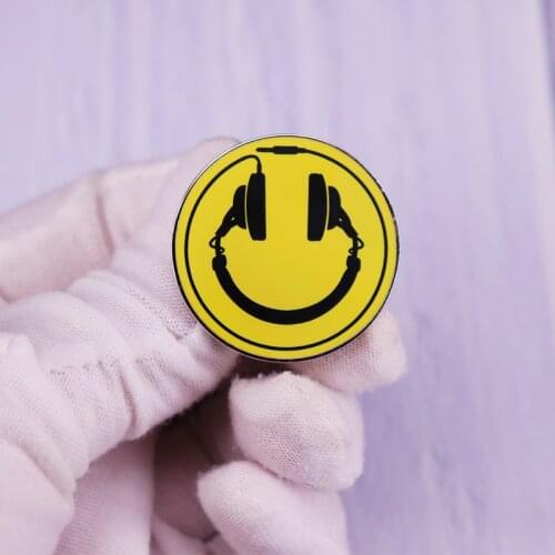 Acid Smiley Headphones Pin House Music Button Badge