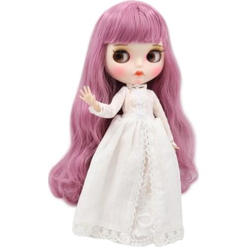 ICY DBS Blyth Doll 1/6 bjd white skin joint body Elegant pink long curly hair matte face with eyebrows Lip gloss sd toy