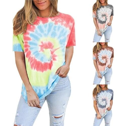Summer Women T shirt Tie Dye Top Tee Female Clothes Casual O-Neck Tees Ladies Tops Short Sleeve T Shirts