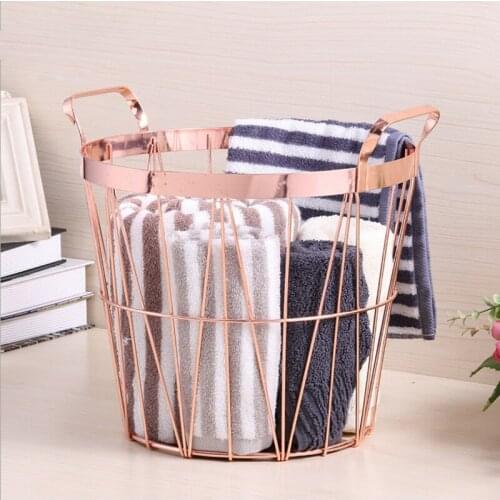 Metal Rose Gold Storage Basket Iron Nordic Bath Desk Sundries Clothes Storage Basket Home Kitchen Supplies Organizer