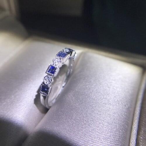 Minimalism Gold Rings Fashion Geometric Blue Cubic Zirconia S925 Fine Jewelry For Women Wedding Party Luxury Valentines Day Gift