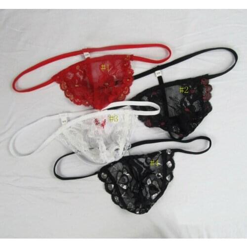 Mens String Pouch Thong Japanese Style Floral Lace G5459