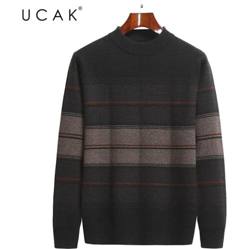 UCAK Brand Classic Casual Sweaters Men Clothing O-Neck Striped Streetwear Sweater Pull Homme Autumn Winter Thick Pullover U1275