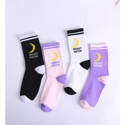 Q 2021 Fashion Moon Letter Long Crew Socks Stripe Elastic Breathable Sports Casual Socks Women Men Hip Hop Harajuku Couple Socks