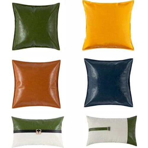 Solid Color Faux Leather Pillowcase Decorative Throw Pillow