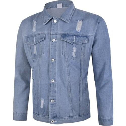 Autumn and Winter New Ripped Denim Jacket Casual Solid Color Mens jacket Fashion Loose Streetwear Jackets Coats