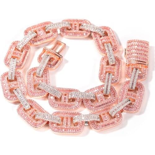 Hip Hop Pink Cubic Zirconia Set Bling Iced Out Coffee Beans Pig Nose Chorkers Necklaces for Women Men Jewelry Drop Shipping