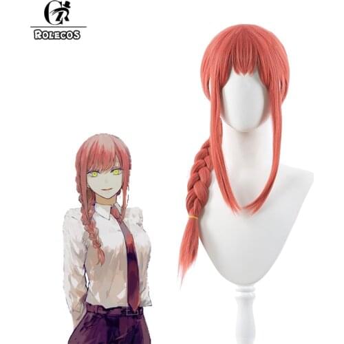 ROLECOS Chainsaw Man Makima Cosplay Wig Anime Cosplay Wig Women Orange Headwear Wig Synthetic Hair Heat Resistant