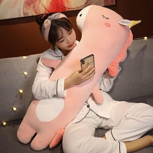 60-120cm Kawaii Plush Long unicorn Pillow Soft Cartoon Animals Dinosaur/Hippo/Giraffe Plush Sleep Cushion Toys for Kids Present