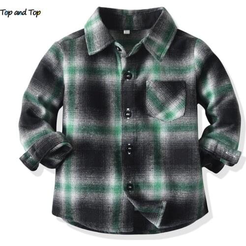 Top and top Baby Boy Plaid Button Down Shirt Infant Girl Long Sleeve Casual Flannel Blouse Tops Formal Clothes Gentleman Costume