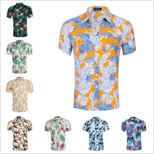 Tencel Shirt Mens Turn Down Collar Casual Shirts Floral Print Streetwear Camisa Hombre Hawaiana Chemise Homme Manche Court Shirt