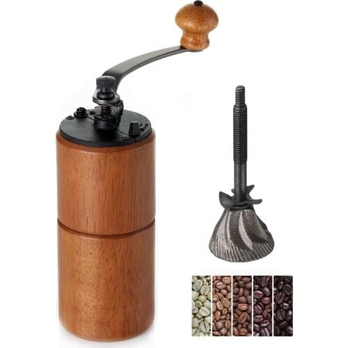 Akirakoki Manual Coffee Bean Grinder Wooden Mill with Cast Iron Burr,Large Capacity Hand Crank,PortableTravel Camping Adjustable
