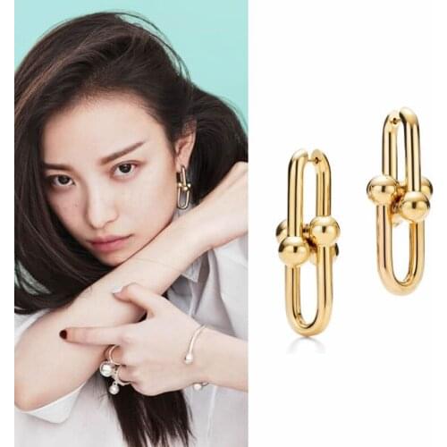 European and American fashion personality fashion light luxury simple cool wind delicate pure copper U-shaped earring earrings