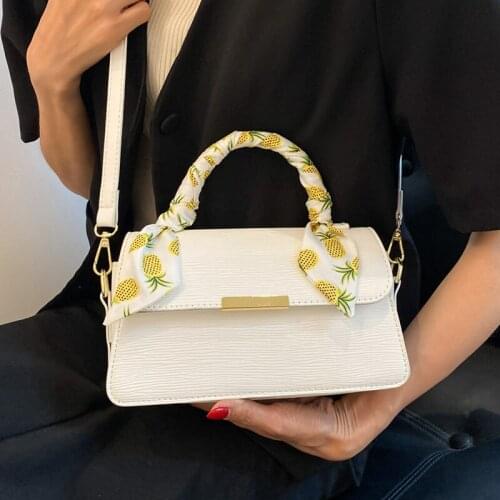 Top Handle Bags for Women 2021 Trend Designer Pu Leather Shoulder Bag Small Scarf Tote Handbag Female White Flap Crossbody Bag