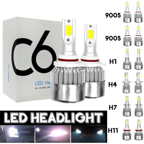2pcs 12V/24V C6 LED Bulb H1/H4/H7/H11/9005/9006 White Headlights 72W 7200Lm COB Headlamp Auto Fog Light Lamp Bulb