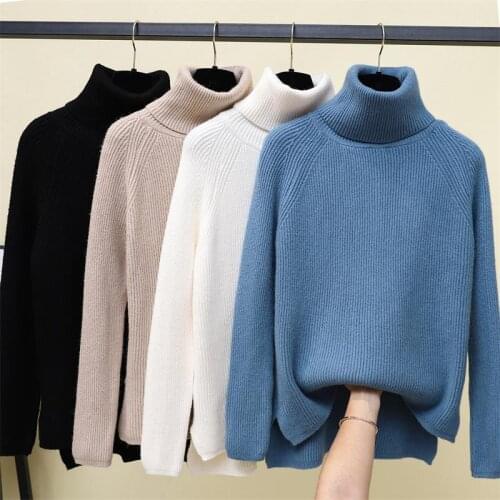 Turtleneck Sweater female thick loose pullover sweater twisted knit bottoming sweater large size womens clothing