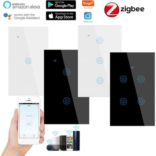 Zigbee Smart Switch 1/2/3/4 gang Smart Touch Switch Home Wall Button for Alexa Google Home Assistant US Standard Smart Life APP