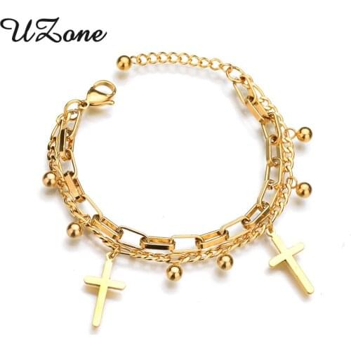 UZone Top Quality Crucifix Cross Bracelets Multiple Layers Beads Abjustable Bracelets Religious Christian Jewelry