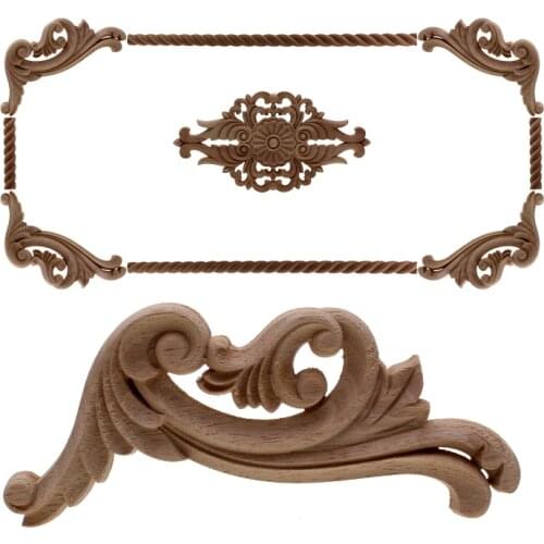VZLX Unpainted Wood Carved Decal Corner Applique Frame For Home Furniture Wall Cabinet Door Decorative Wooden Miniature Craft