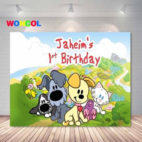 Woncol Woezel En Pip Photography Backdrop Kids 1st Birthday Cartoon Dogs Photo Background Blue Sky Vinyl Photo Booth Props