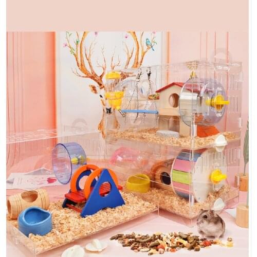 Drawer Type Separate Hamster Cage Acrylic Double Large Villa Nest Package Feeding Box Tray Supplies Complete Set