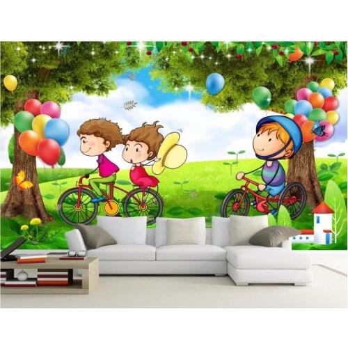 Custom mural 3d photo wallpaper Children ride a bicycle tree balloon home decor 3d wall murals wallpaper for living room