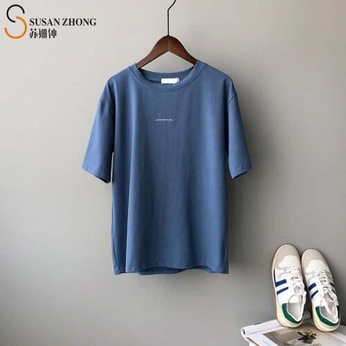 Women Short Sleeve T-Shirt Female Tops 2021 Spring Summer Cozy Casual Straight Loose Round Neck Cotton Stretch Letter Print Y2K