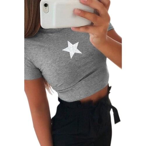 2021 five pointed star T-shirt short sleeve round neck womens T-shirt Harajuku top T-shirt slim fitting clothing cotton fashion