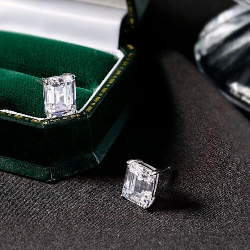 FFGems Sterling Silver 925 Earrings White Gold VVSD Sona Diamond Emerald Cut for Women Girl Fine Jewelry wholesale Gift With Box