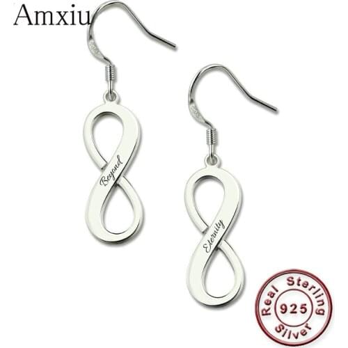 Amxiu 925 Sterling Silver Earrings Personalized Name Earrings For Women Girls Gift Custom Bowknot Drop Earrings Fashion Jewelry