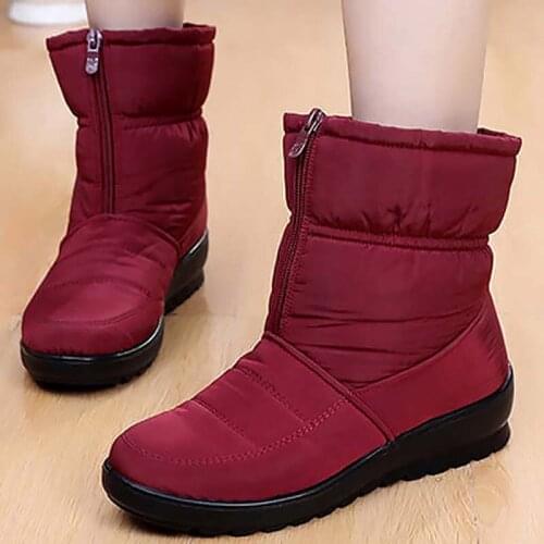 Women Waterproof Furry Boots Winter Snow Boots Female Women Warm Botties Bota Feminina Female Footwear Wedge Heels Large Size
