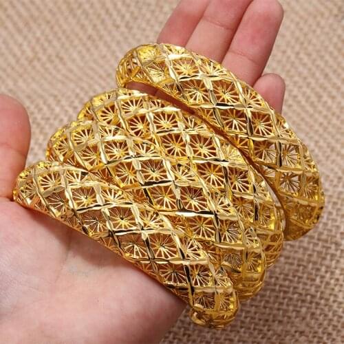 1-4pcs Africa dubai Fashion Gold Color Bangles For Women Girl bride Flower Snow shaped jewelry Bracelet fashion gold jewelry